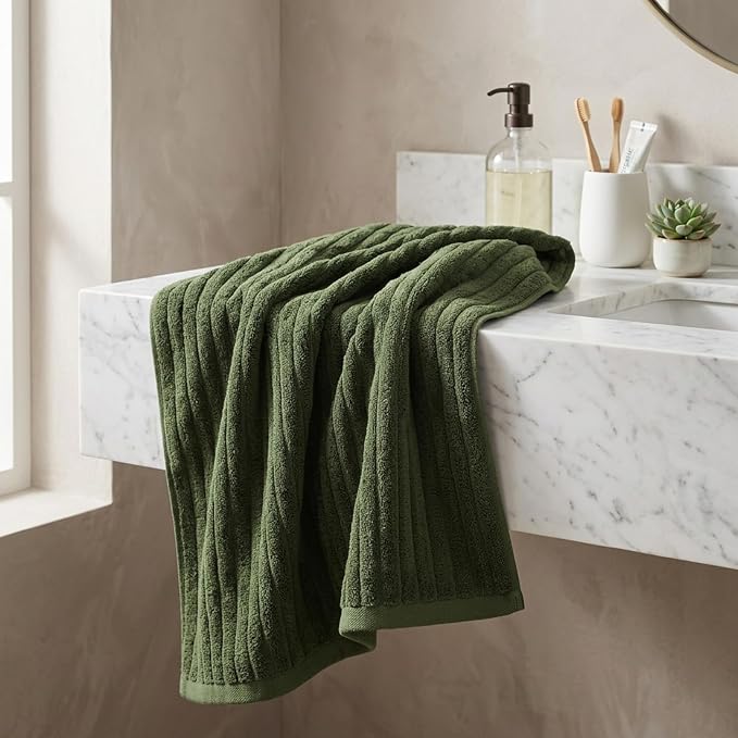 3 Pack Bath Towel Set, 40"x80" Oversized Bath Sheet, Olive Green | Ultra Soft Microfiber, Lint Free, Quick Dry, Highly Absorbent, Full Body Coverage, 1 Bath Sheet, 1 Hand Towel, 1 Washcloth
