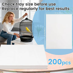 17.7x13.8in Bird Cage Liners - 200 Sheets Pre-Cut Disposable Cage Tray Liners, High Absorbent Non-Woven Pads for Parrots, Cockatiels and Small Animals