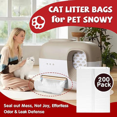 200 Pcs Self-Sealing Drawer Cat Litter Bags for Pet Snowy + Cat Litter Box | Pre-Punched Holes Anti-Shifting, Thickened & Wear-Resistant, Leakproof Secure Liner, Lock Litter Odor, Quick Install