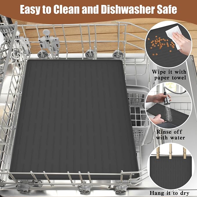 24"x16" Large Dog Food Mat, Silicone Dog and Cat Mats for Food and Water Bowls, Waterproof Raised Edge Pet Feeding Mat for Contain Spills Protects Floors, Multiple Colors & Sizes for Pets, Dark Gray
