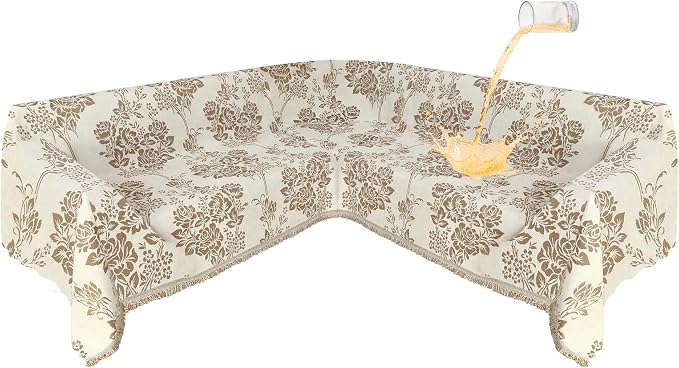 1OO% Waterproof Sectional Couch Covers for Dogs L Shaped Corner Sofa Cover Washable Chenille Sofa Slipcovers Blanket Modern Jacquard Pet Furniture Protector (91"x252", Khaki & Ivory White)