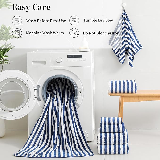 18-Piece Microfiber Bath Towels Set - 6 Bath Sheet, 6 Hand Towels, 6 Washcloths, Soft, Highly Absorbent Bathroom Towel, Quick Dry & Less Lint Shower towel for Bathroom, Hotel, Spa, Dorm-Blueberry