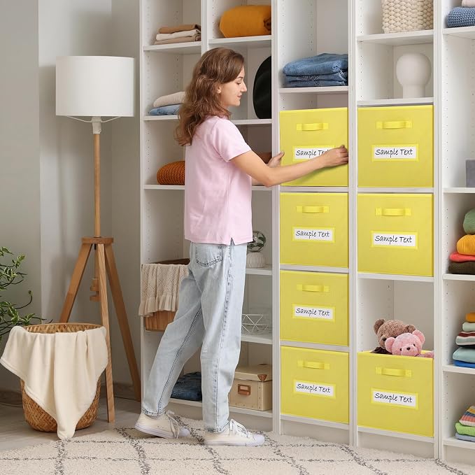11x11 storage cube bins (Set of 10) Foldable Fabric storage cubes with 10 Labels Window Cards & a Pen,11 inch cube storage bin,Closet Organizers for Shelves,Cubby Organizer Boxes,Dark Yellow