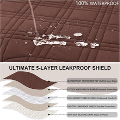100% Waterproof Couch Cover for Dogs, Washable Anti-Slip Sofa Cover with Elastic Straps & Side Pockets, Quilted Furniture Protector for Kids & Pets (3 Cushion 68", Coffee)