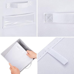 13x13x13 storage cube bins (Set of 10) Fabric storage cubes with 10 Labels Window Cards & a Pen, storage cubes 13x13, Collapsible 13 inch cube storage bins, Cubby Organizer Boxes, White