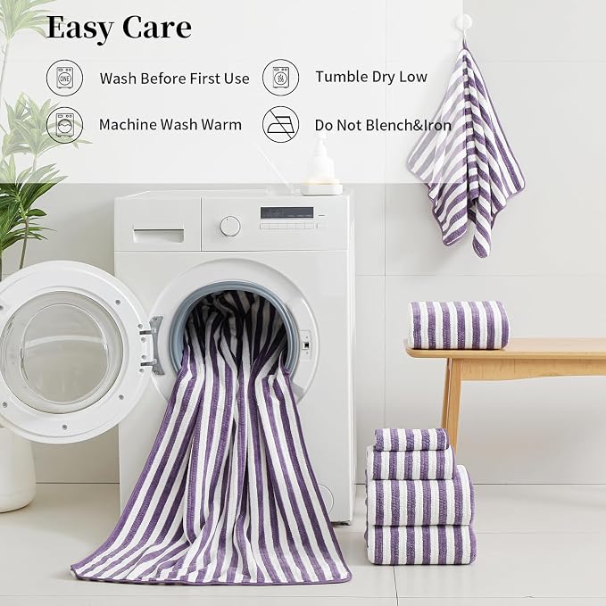 18-Piece Microfiber Bath Towels Set - 6 Bath Sheet, 6 Hand Towels, 6 Washcloths, Soft, Highly Absorbent Bathroom Towel, Quick Dry & Less Lint Shower towel for Bathroom, Hotel, Spa, Dorm-Dark Purple