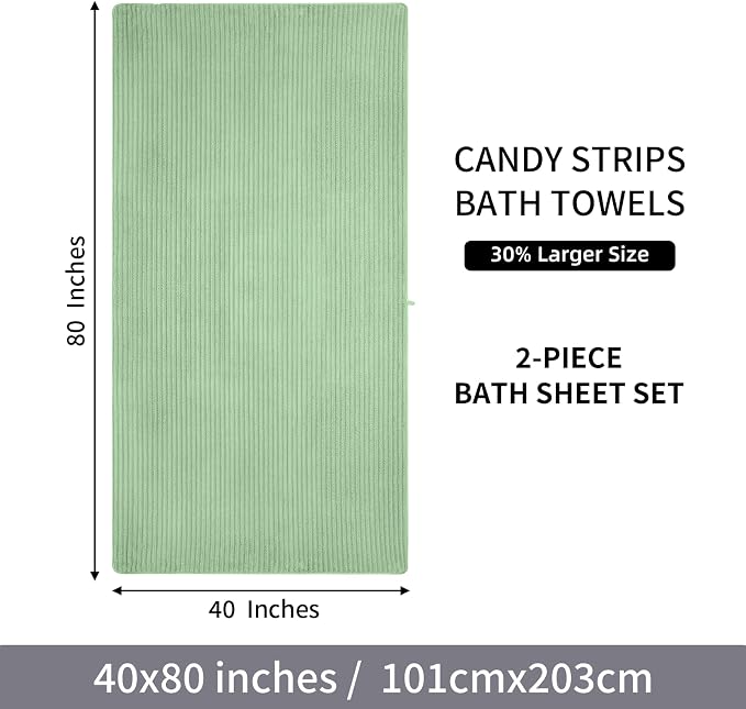 2 Piece Bath Sheets, 40"x80" Bath Towels, Sage Green | Extra-large size, Quick dry, Highly Absorbent, Lint Free .shower towels for bathroom gym spa .Big and Tall users