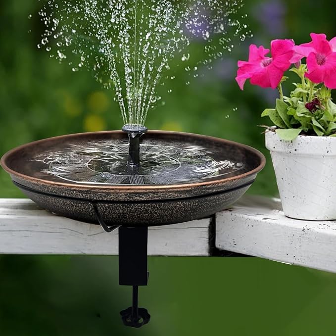 12' Railing Bird Bath for Deck Mounted Metal Bowl with Lightweight Detachable, Bird Baths with Adjustable Sturdy Steel Clamp for Deck Railing Balcony Yard Garden Decoration
