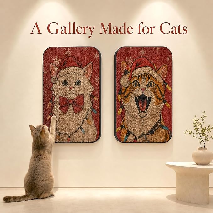 2 Pack Cat Wall Scratcher, Art Cat Scratching Board for Cats | Wall Mounted Cat Scratch Pad, Water-Based Ink, Hook&Loop Strips, Floor or Wall Use, 16.7x11x1 Inch, Storybook Cat