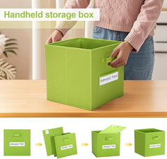 11x11 storage cube bins (Set of 10) Foldable Fabric storage cubes with 10 Labels Window Cards & a Pen,11 inch cube storage bin,Closet Organizers for Shelves,Cubby Organizer Boxes,lime green