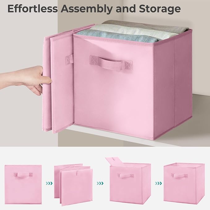 11 Inch Fabric Storage Cubes, Sturdy Foldable Storage Bins, Heavy Duty Cube Organizer for Clothes, Blankets, Shelves, Closets, Bedroom, Living Room, Multi-Color, 6 Pack