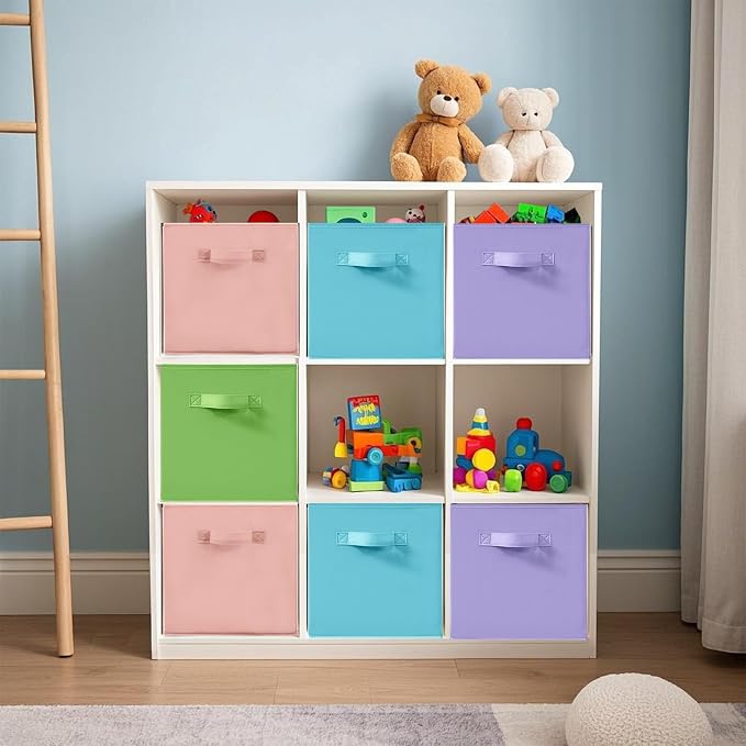 11 Inch Fabric Storage Cubes, Sturdy Foldable Storage Bins, Heavy Duty Cube Organizer for Clothes, Blankets, Shelves, Closets, Bedroom, Living Room, Multi-Color, 6 Pack