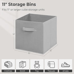 11 Inch Fabric Storage Cubes, Sturdy Foldable Storage Bins, Heavy Duty Cube Organizer for Clothes, Blankets, Shelves, Closets, Bedroom, Living Room, Gray, 8 Pack