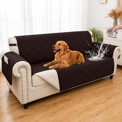 100% Waterproof Couch Cover for Dogs, Washable Anti-Slip Sofa Cover with Elastic Straps & Side Pockets, Quilted Furniture Protector for Kids & Pets (Oversize Sofa 78", Chocolate)