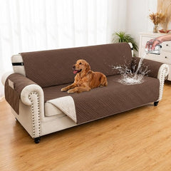 100% Waterproof Couch Cover for Dogs, Washable Anti-Slip Sofa Cover with Elastic Straps & Side Pockets, Quilted Furniture Protector for Kids & Pets (Oversize Sofa 78", Darkbrown)