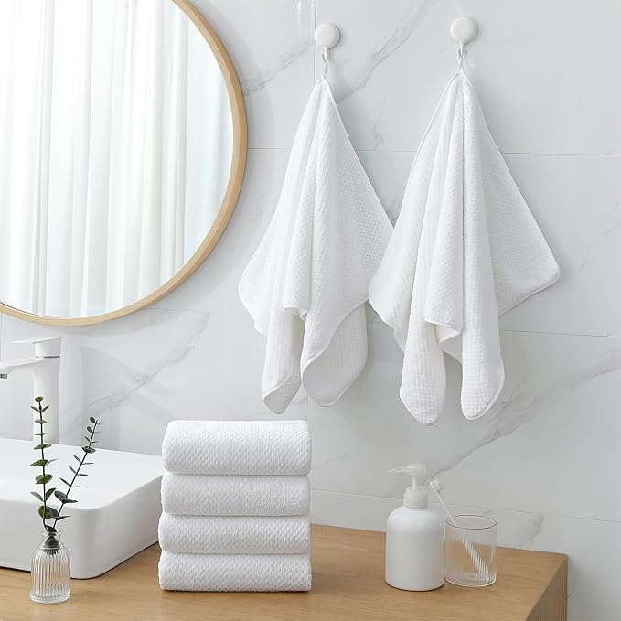 18 Piece Microfiber Bath Towels Set - 6 Bath Sheets,6 Hand Towels And 6 Washcloths,Soft Family Towels,Highly Absorbent Bathroom Towel,Quick Dry Shower Towel Luxury Towels For Hotel Spa Dorm-White