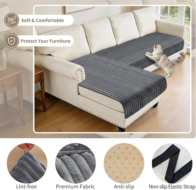 100% Waterproof Couch Covers for Sectional Sofa, Washable Couch Cover, L Shaped Couch Cover for Dogs, Non Slip 2 Pieces Sofa Cover Pet Friendly, 35"x63"+35"x70.9"-Dark Grey