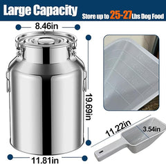 25 Lbs Stainless Steel Dog Food Storage Container with Scoop, Large Metal Dog Food Bin with Airtight Lid & Locking Clamp, Pet Food Container for Dogs & Cats, Keep Fresh, Easy to Clean