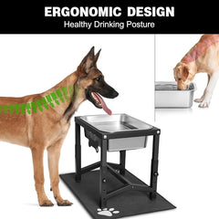 2 Gallon Elevated Large Dog Water Bowl, 4 Adjustable Height 10.5-15.8'' Raised Stainless Steel Bowl Stand with Anti-Slip Mat for Large Breed, Metal Dog Feeding Station for Relief Joint Pressure
