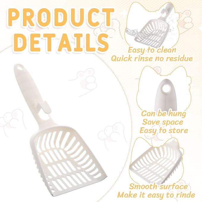 24 Pieces Litter Scoop Bulk for Cats Plastic Pet Kitty Litter Scooper Durable Deep Shovel for Pet Stores Veterinary Clinic, Long Handle White