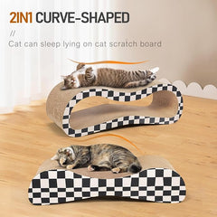 2 in 1 Cat Scratcher for Indoor Cats, Large Cardboard Cat Scratcher Lounger, 100% Recyclable&Reversible Horizontal Scratching Pads Prevents Furniture Damage,Checkerboard