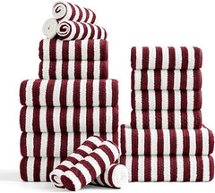 18-Piece Microfiber Bath Towels Set - 6 Bath Sheet, 6 Hand Towels, 6 Washcloths, Soft, Highly Absorbent Bathroom Towel, Quick Dry & Less Lint Shower towel for Bathroom, Hotel, Spa, Dorm-Burgundy