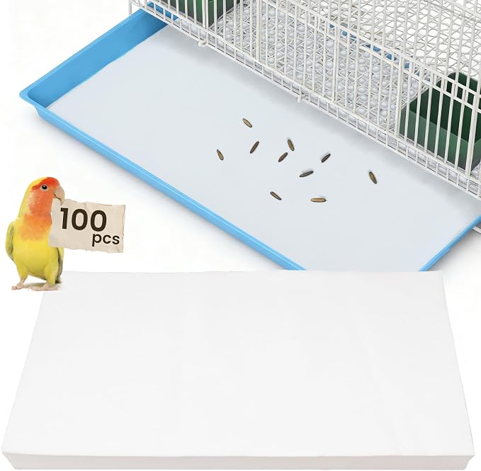 23.6x16.9in Bird Cage Liners - 100 Sheets Pre-Cut Disposable Cage Tray Liners, High Absorbent Non-Woven Pads for Parrots, Cockatiels and Small Animals