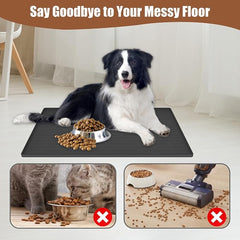 24"x16" Large Dog Food Mat, Silicone Dog and Cat Mats for Food and Water Bowls, Waterproof Raised Edge Pet Feeding Mat for Contain Spills Protects Floors, Multiple Colors & Sizes for Pets, Lake Blue