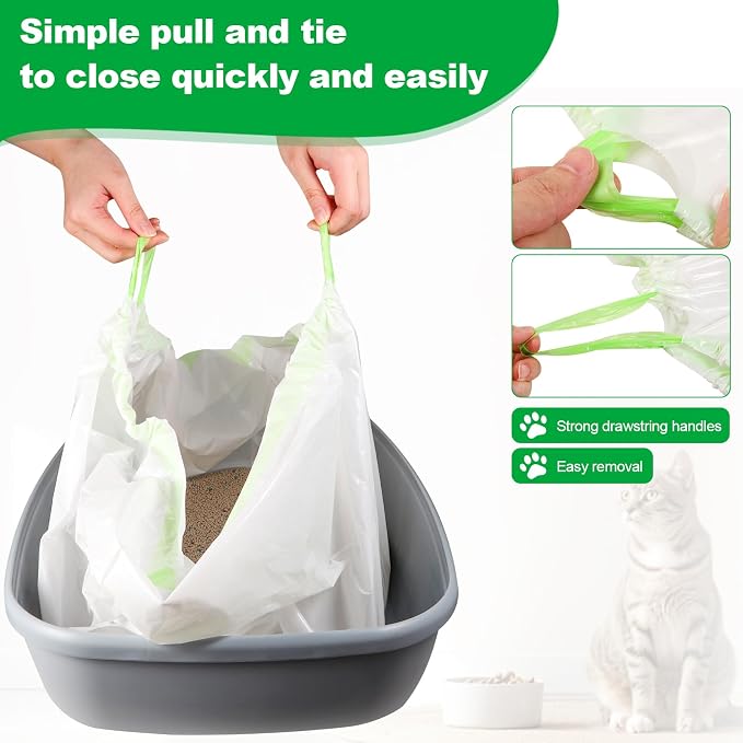 100 PCS Jumbo Cat Litter Box Liners for Large Litter Tray, 36"x19" | 3MIL Extra Thick, Heavy Duty, Tear & Leak Resistant, Drawstring Close
