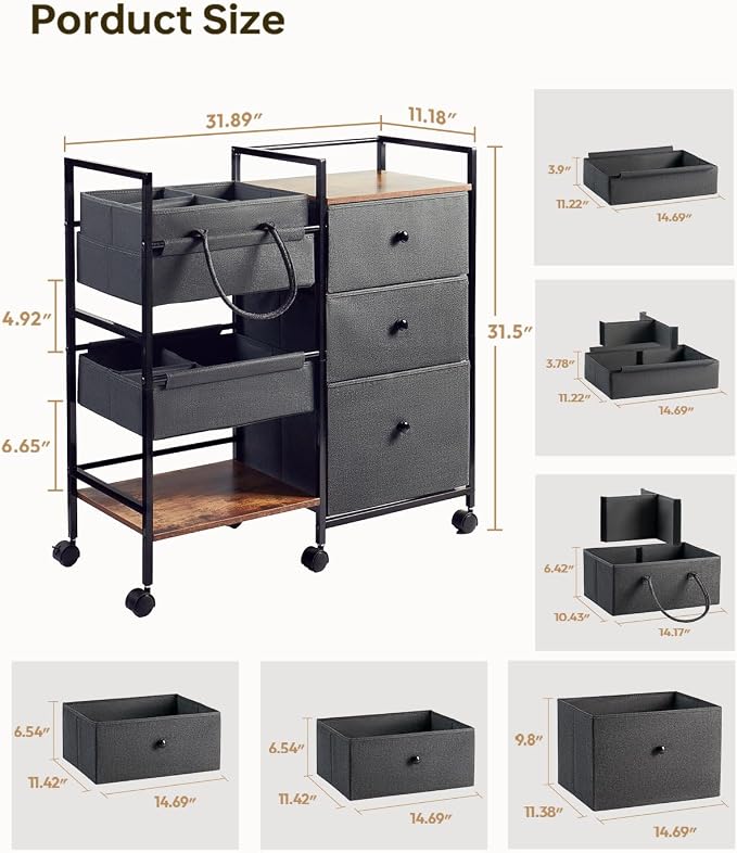 2-in-1 Baby Diaper Caddy Organizer and Storage-3 Tier Rolling Baby Cart with Dividers and Drawers, Baby Essentials for Nursery Storage, Mobile Utility Cart with Wheels Large Capacity Easy To Assemble