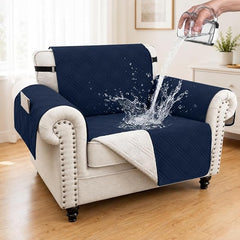 100% Waterproof Couch Cover for Dogs, Anti-Slip Washable Sofa Cover with Elastic Straps & Side Pockets, Durable Furniture Protector for Kids, Pets & Dogs (Armchair 23", Navyblue)