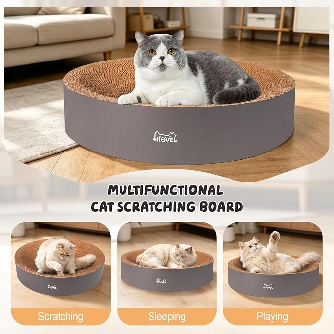 2 in 1 Round Cat Scratching Board, Cardboard Cat Scratcher for Indoor Cats, Corrugated Cat Scratch Pad for Grinding Claws and Rest (23.6")