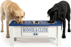 3 Bowl Dog Feeding Station, Personalized Triple Bowl Food Stand Large Dogs | Farmhouse Style, Elevated Wood Stand, Storage Container, Stainless Steel Bowls, Raised Feeder, Large Breed, Made in USA