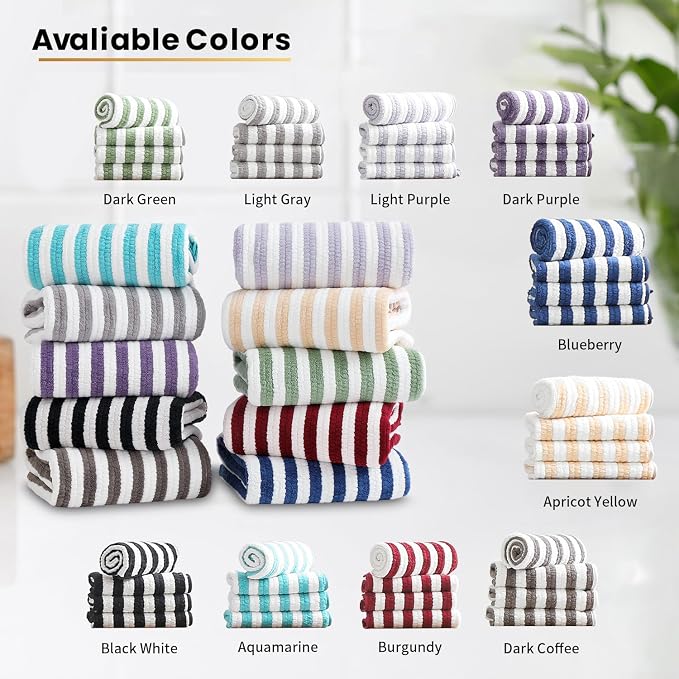 18-Piece Microfiber Bath Towels Set - 6 Bath Sheet, 6 Hand Towels, 6 Washcloths, Soft, Highly Absorbent Bathroom Towel, Quick Dry & Less Lint Shower towel for Bathroom, Hotel, Spa, Dorm-Blueberry