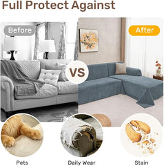 2 Pieces Sectional Couch Covers L Shaped Cover XXXL Dusty Blue | Thick Washable Fabric for L Shaped Sectional Sofa, Anti-Pet Hair, Stain & Wear Resistant, Easy Care & Installation