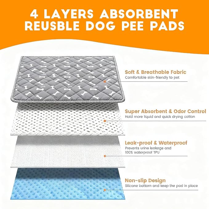2PC Puppy Pee Pads with Pheromones, Washable Puppy Training Pads for Dogs Reusable Puppy Potty Pads for Dogs and Cats(with Pet Hair Removal Gloves)