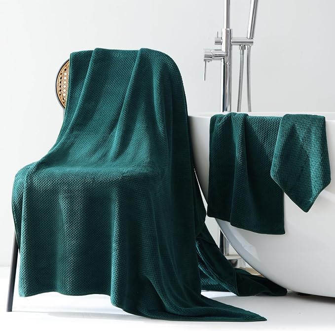 30x60 Inches Extra Large Bath Towels Set Super Soft Absorbent Luxury Microfiber Towels for Bathroom (Dark Green, 6PCS)