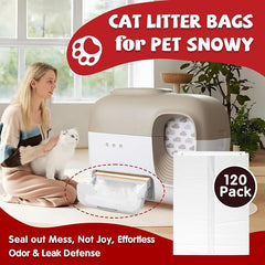 120 Pcs Self-Sealing Drawer Cat Litter Bags for Pet Snowy + Cat Litter Box | Pre-Punched Holes Anti-Shifting, Thickened & Wear-Resistant, Leakproof Secure Liner, Lock Litter Odor, Quick Install