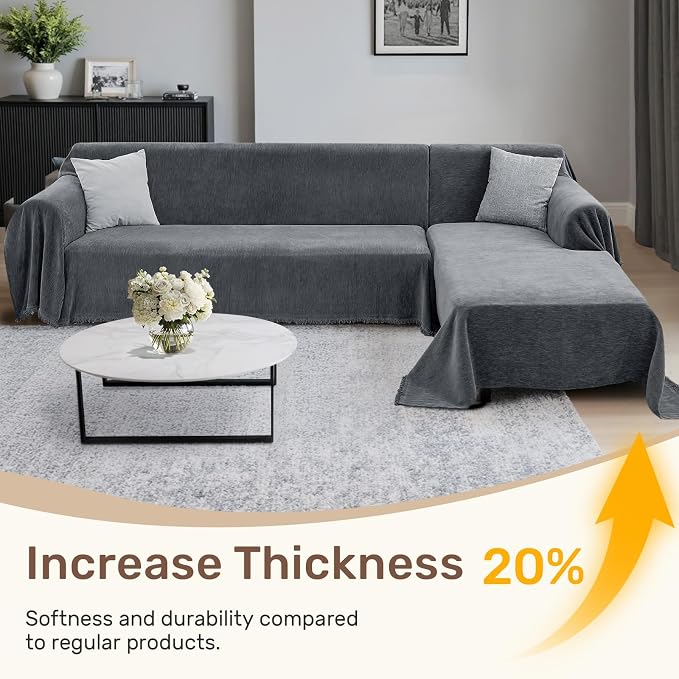 2 Pieces Sectional Couch Covers L Shaped Cover XXXL Dark Gray | Thick Washable Fabric for L Shaped Sectional Sofa, Anti-Pet Hair, Stain & Wear Resistant, Easy Care & Installation