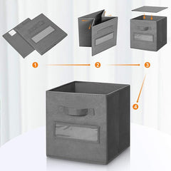 11 Inch Storage Cube,Storage bin (Set of 10) Foldable Fabric Cube Storage Bins with 10 Labels Window Cards & a Pen,Baskets Containers for Shelves,Closet Organizers Box for Home & Office,Gray