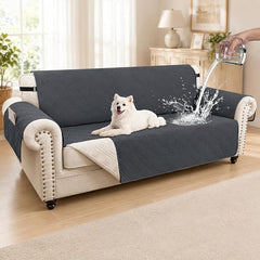 100% Waterproof Couch Cover for Dogs, Washable Anti-Slip Sofa Cover with Elastic Straps & Side Pockets, Quilted Furniture Protector for Kids & Pets (3 Cushion 68", Grey)