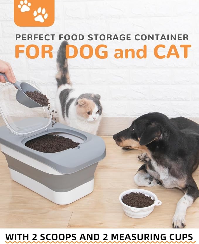 10-26Lbs Airtight Dog Food Container 2Pcs,Collapsible Pet Food Storage | Dog Food Storage with Double Airtight Seal,Magnetic Lid,Cat Food Container Dry Food,Space-saving,Scoops and Measuring Cups