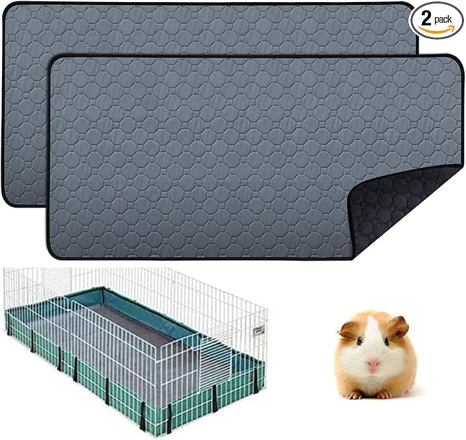 2 pcs Guinea Pig Cage Liners - Washable Guinea Pig Pee Pads, Waterproof Reusable & Anti Slip Guinea Pig Bedding Fast and Super Absorbent Pee Pad for Small Animals Rabbit Hamster Rat
