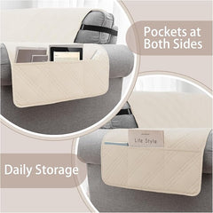 100% Waterproof Couch Cover for Dogs, Washable Anti-Slip Sofa Cover with Elastic Straps & Side Pockets, Quilted Furniture Protector for Kids & Pets (3 Cushion 68", Beige)