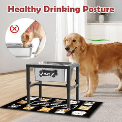 2.8 Gallon Elevated Large Dog Water Bowl, ADENGL 4-Height Adjustable (9.4–14.2'') Raised Stainless Steel Bowl, Dog Bowls Elevated with Spill-Proof Mat & Sturdy Metal Stand for Indoor/Outdoor Use