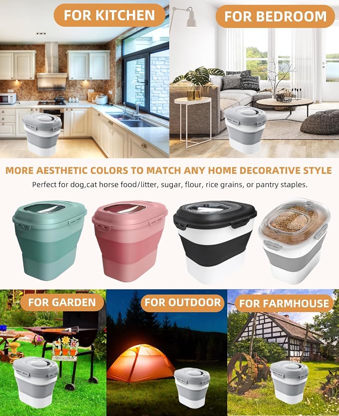 30-35 Lbs Dog Food Storage Container Collapsible Dog Food Container | Large Pet Food Storage with Airtight Lids,Wheels,Scoop and 2Pcs Food Storage Containers,Keep Food Fresh for Dog,Cat