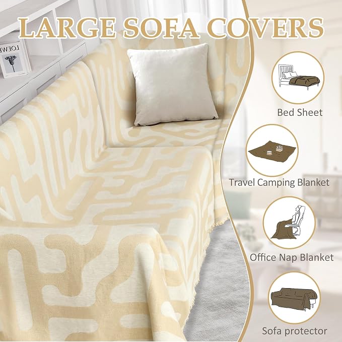 1OO% Waterproof Sectional Couch Covers for Dogs L Shaped Corner Sofa Cover Washable Chenille Sofa Slipcovers Blanket Modern Jacquard Pet Furniture Protector (91"x276", Boho Beige)