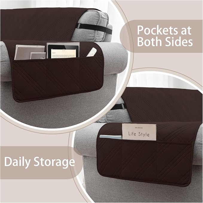 100% Waterproof Couch Cover for Dogs, Anti-Slip Washable Sofa Cover with Elastic Straps & Side Pockets, Durable Furniture Protector for Kids, Pets & Dogs (Armchair 23", Chocolate)