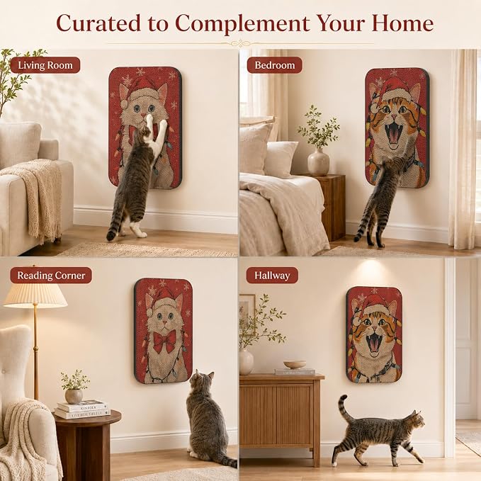 2 Pack Cat Wall Scratcher, Art Cat Scratching Board for Cats | Wall Mounted Cat Scratch Pad, Water-Based Ink, Hook&Loop Strips, Floor or Wall Use, 16.7x11x1 Inch, Storybook Cat