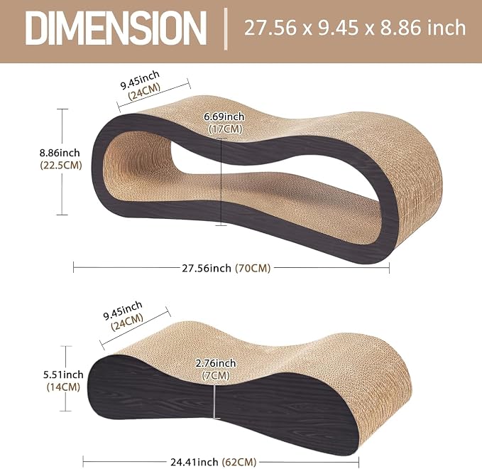 2 in 1 Cat Scratcher for Indoor Cats, Large Cardboard Cat Scratcher Lounger, 100% Recyclable&Reversible Horizontal Scratching Pads Prevents Furniture Damage,Brown